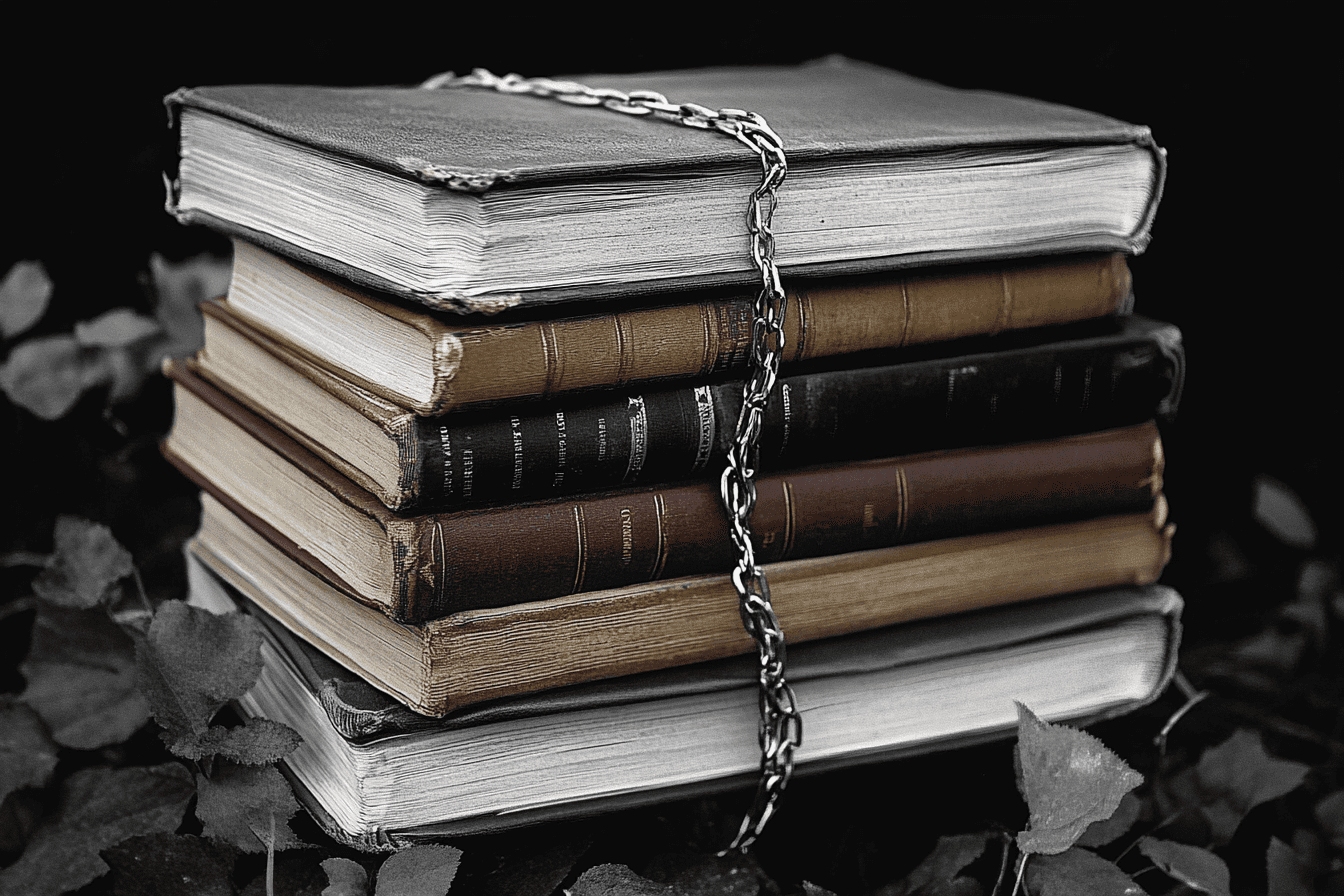 Imagen evocadora que ilustra el artículo 'Libros prohibidos: cuando las ideas asustan', destacando la censura y el poder transformador de la literatura.
